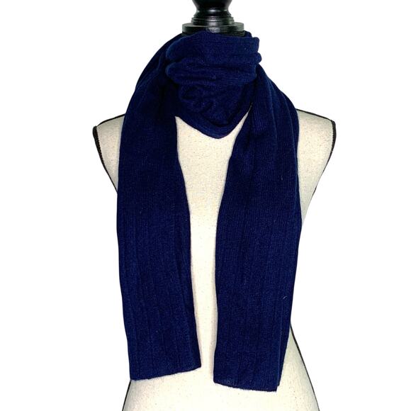 Charter Club 100% Cashmere Oversized Scarf Ribbed Admiral Navy Soft - Picture 2 of 10